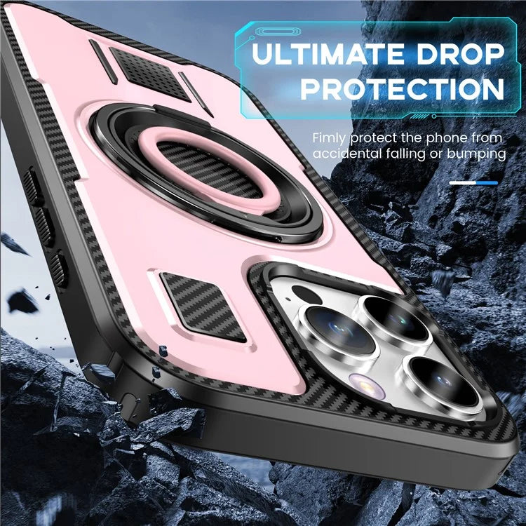 For iPhone 16 Pro Case TPU+PC Kickstand Phone Cover with Silicone Finger Strap