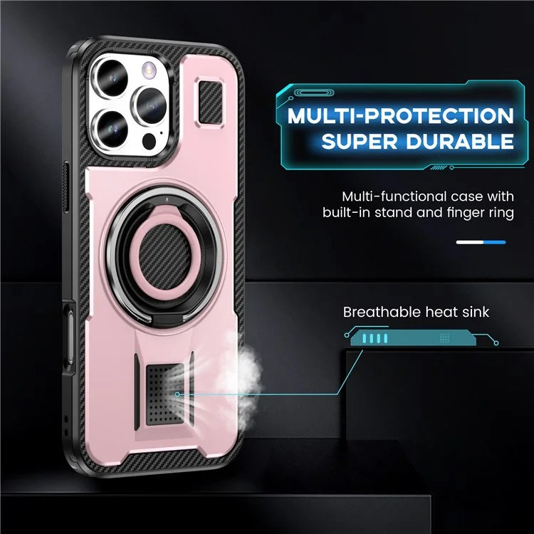 For iPhone 16 Pro Case TPU+PC Kickstand Phone Cover with Silicone Finger Strap
