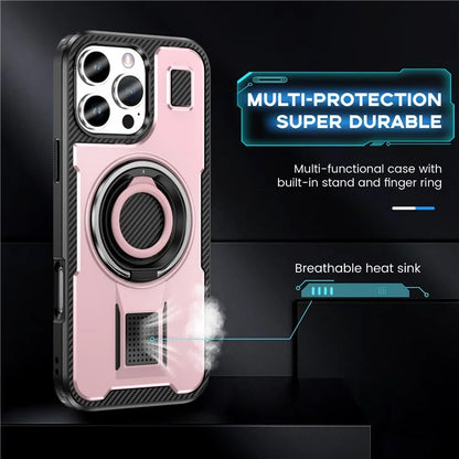 For iPhone 16 Pro Case TPU+PC Kickstand Phone Cover with Silicone Finger Strap