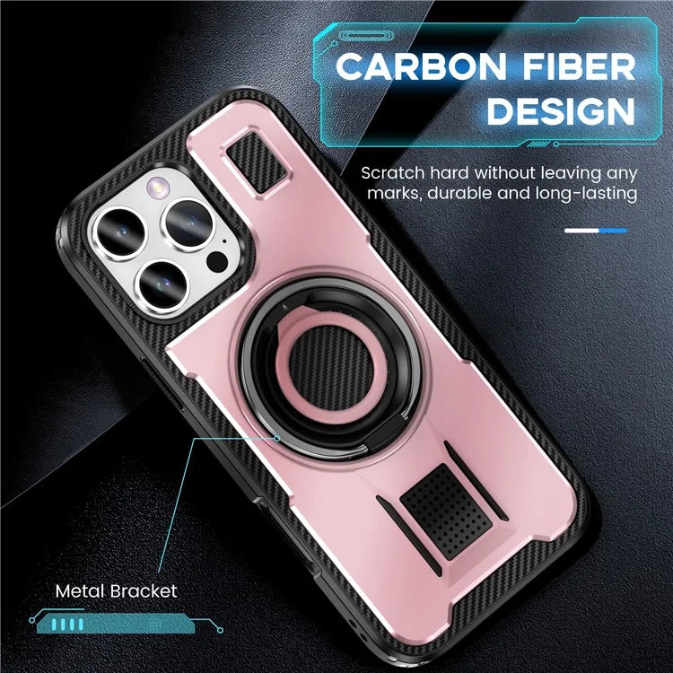 For iPhone 16 Pro Case TPU+PC Kickstand Phone Cover with Silicone Finger Strap