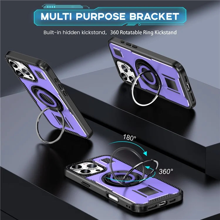 For iPhone 16 Pro Case TPU+PC Kickstand Phone Cover with Silicone Finger Strap