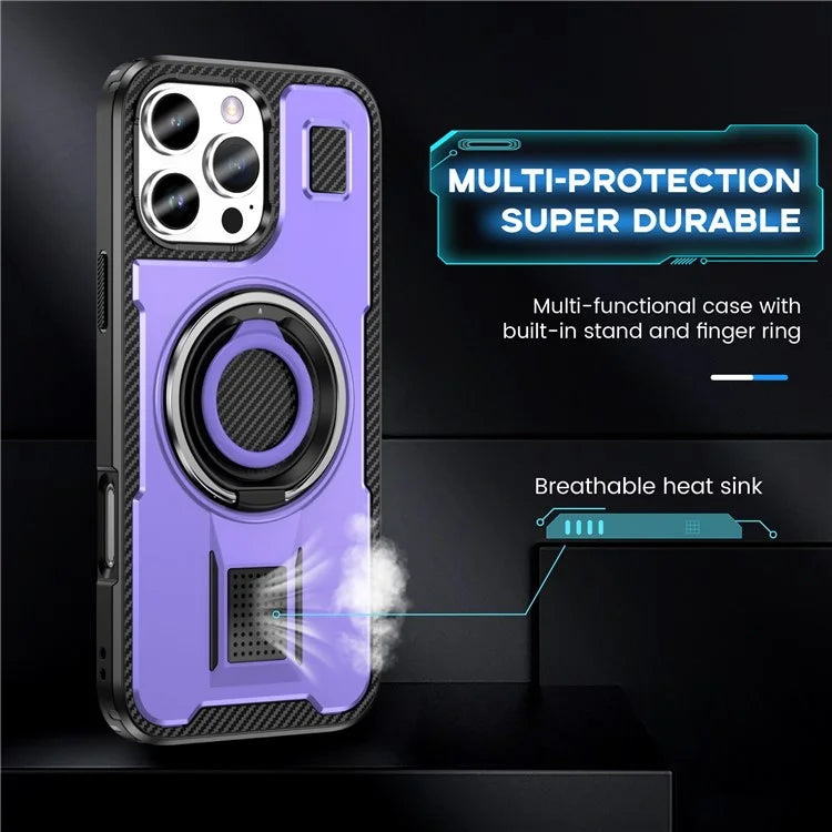 For iPhone 16 Pro Case TPU+PC Kickstand Phone Cover with Silicone Finger Strap