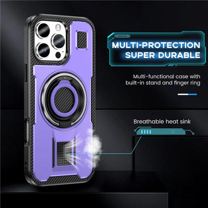 For iPhone 16 Pro Case TPU+PC Kickstand Phone Cover with Silicone Finger Strap