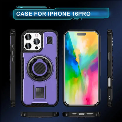 For iPhone 16 Pro Case TPU+PC Kickstand Phone Cover with Silicone Finger Strap