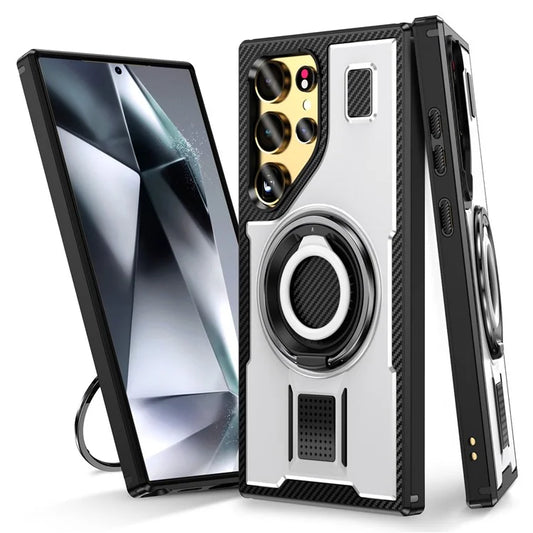 For Samsung Galaxy S24 Ultra Case TPU+PC Kickstand Phone Cover with Silicone Finger Strap