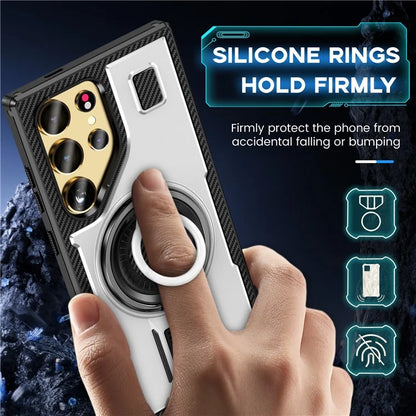 For Samsung Galaxy S24 Ultra Case TPU+PC Kickstand Phone Cover with Silicone Finger Strap