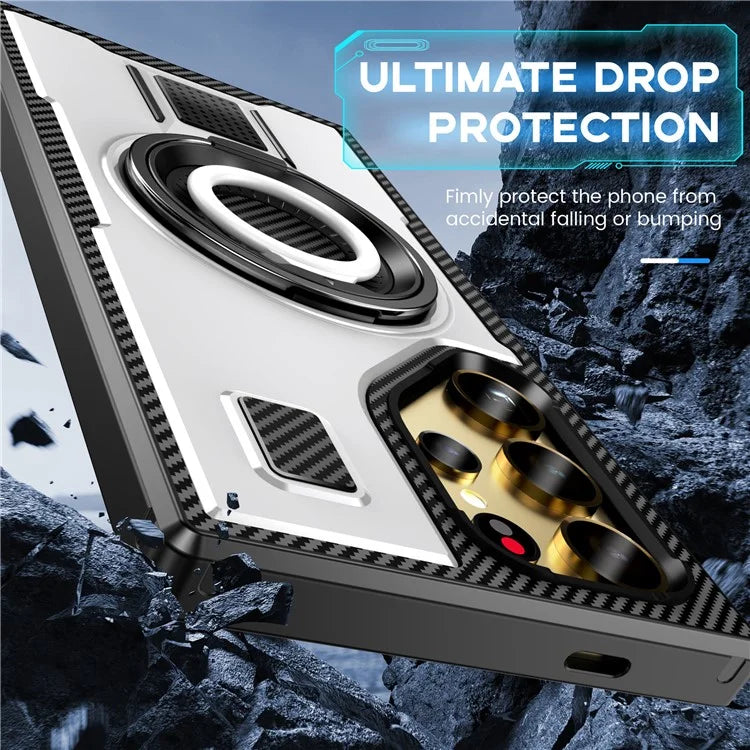 For Samsung Galaxy S24 Ultra Case TPU+PC Kickstand Phone Cover with Silicone Finger Strap