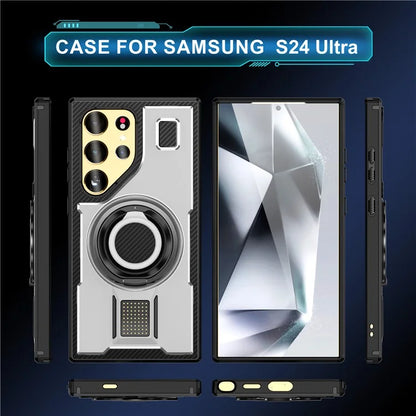 For Samsung Galaxy S24 Ultra Case TPU+PC Kickstand Phone Cover with Silicone Finger Strap