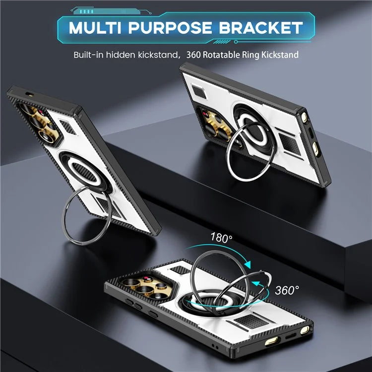 For Samsung Galaxy S24 Ultra Case TPU+PC Kickstand Phone Cover with Silicone Finger Strap