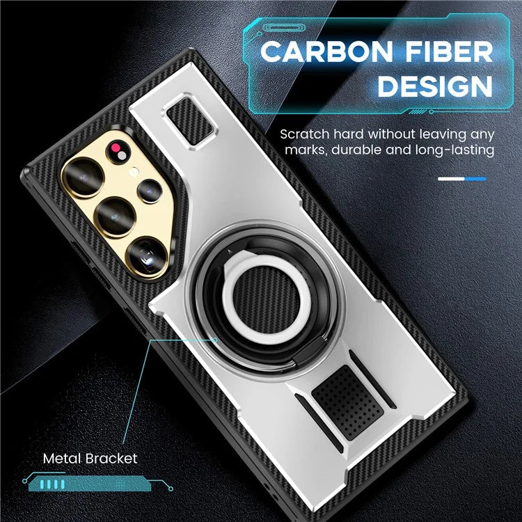 For Samsung Galaxy S24 Ultra Case TPU+PC Kickstand Phone Cover with Silicone Finger Strap