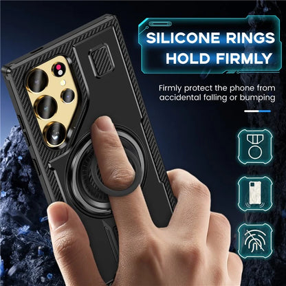 For Samsung Galaxy S24 Ultra Case TPU+PC Kickstand Phone Cover with Silicone Finger Strap