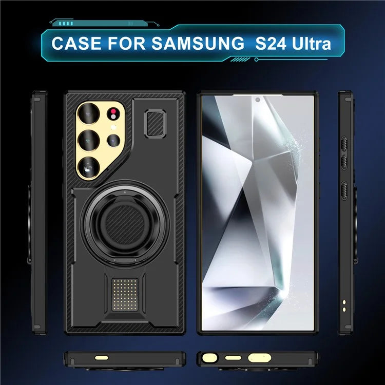 For Samsung Galaxy S24 Ultra Case TPU+PC Kickstand Phone Cover with Silicone Finger Strap