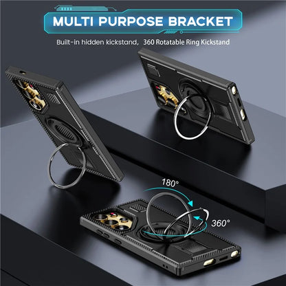 For Samsung Galaxy S24 Ultra Case TPU+PC Kickstand Phone Cover with Silicone Finger Strap