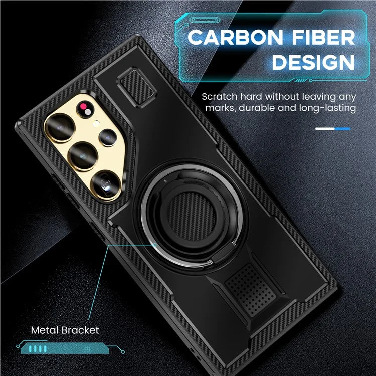 For Samsung Galaxy S24 Ultra Case TPU+PC Kickstand Phone Cover with Silicone Finger Strap