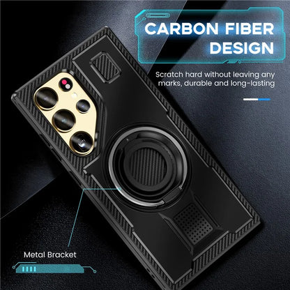 For Samsung Galaxy S24 Ultra Case TPU+PC Kickstand Phone Cover with Silicone Finger Strap