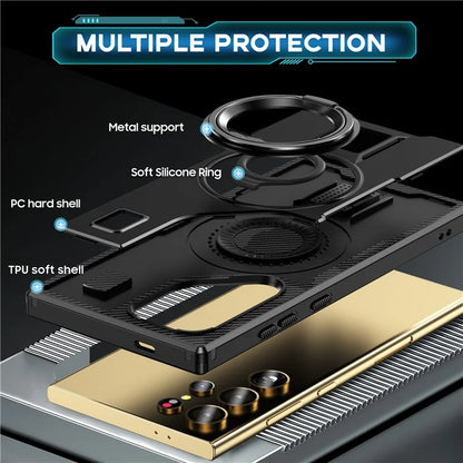 For Samsung Galaxy S24 Ultra Case TPU+PC Kickstand Phone Cover with Silicone Finger Strap