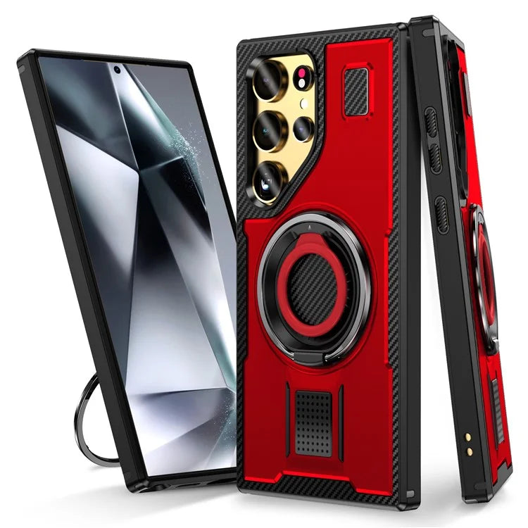 For Samsung Galaxy S24 Ultra Case TPU+PC Kickstand Phone Cover with Silicone Finger Strap