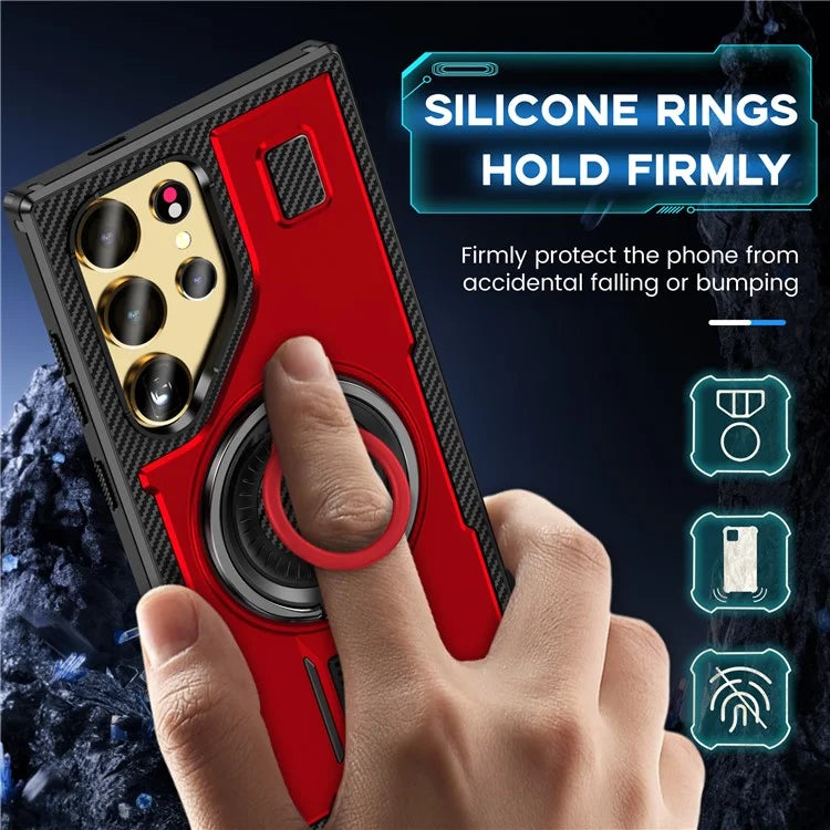 For Samsung Galaxy S24 Ultra Case TPU+PC Kickstand Phone Cover with Silicone Finger Strap