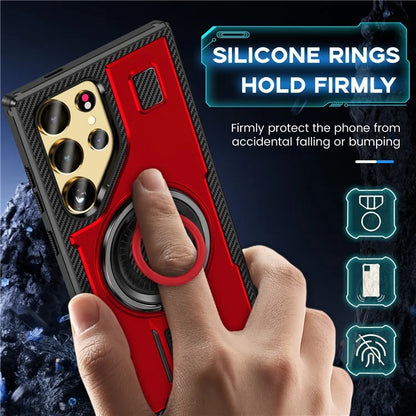 For Samsung Galaxy S24 Ultra Case TPU+PC Kickstand Phone Cover with Silicone Finger Strap