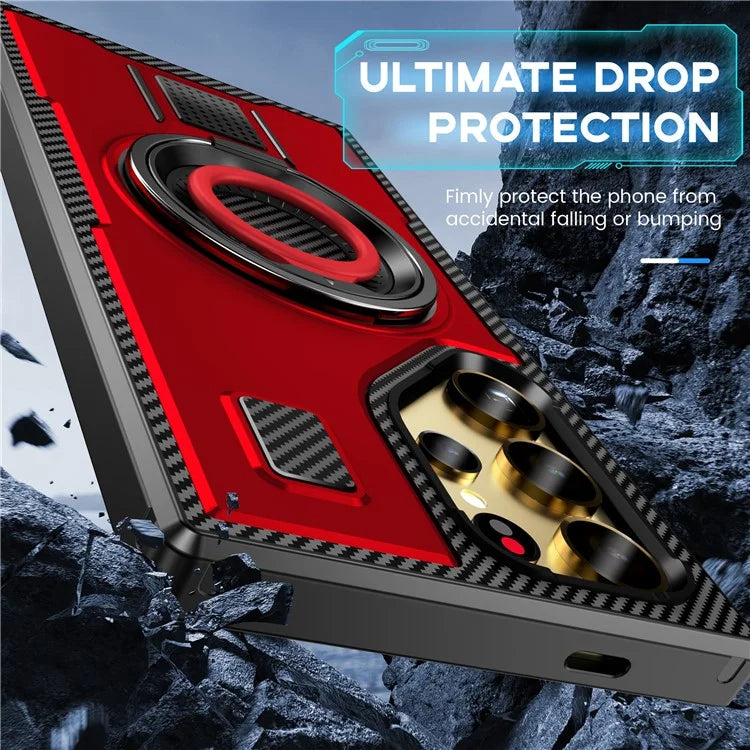 For Samsung Galaxy S24 Ultra Case TPU+PC Kickstand Phone Cover with Silicone Finger Strap
