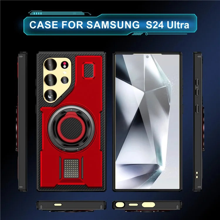 For Samsung Galaxy S24 Ultra Case TPU+PC Kickstand Phone Cover with Silicone Finger Strap