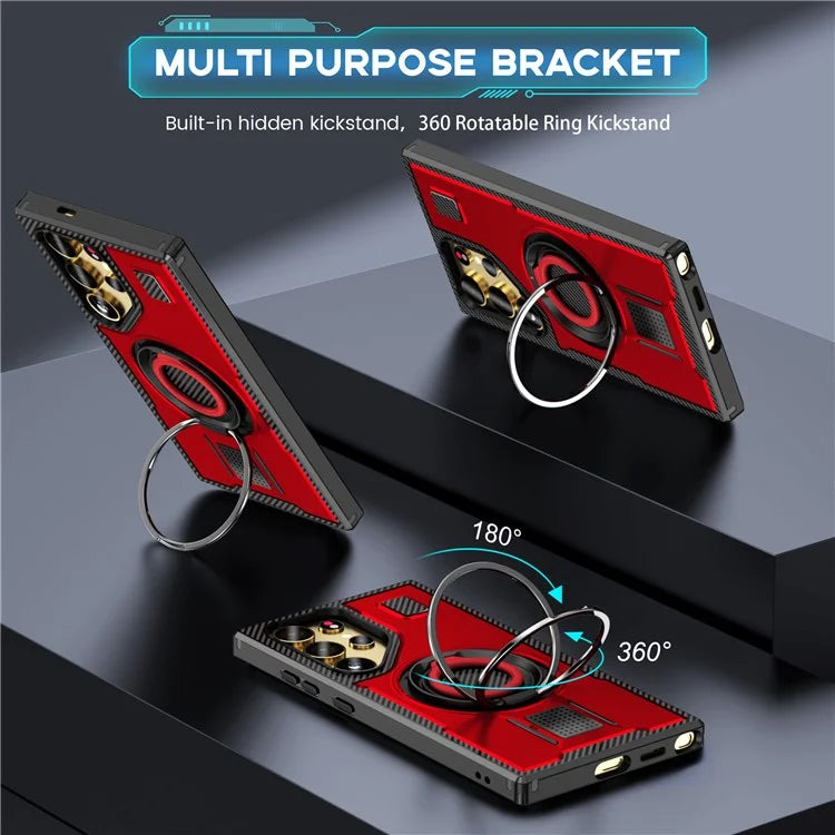 For Samsung Galaxy S24 Ultra Case TPU+PC Kickstand Phone Cover with Silicone Finger Strap