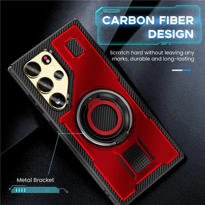 For Samsung Galaxy S24 Ultra Case TPU+PC Kickstand Phone Cover with Silicone Finger Strap