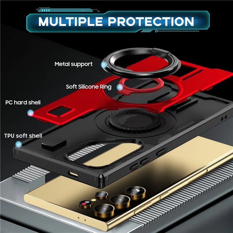 For Samsung Galaxy S24 Ultra Case TPU+PC Kickstand Phone Cover with Silicone Finger Strap