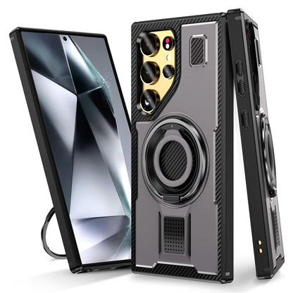 For Samsung Galaxy S24 Ultra Case TPU+PC Kickstand Phone Cover with Silicone Finger Strap