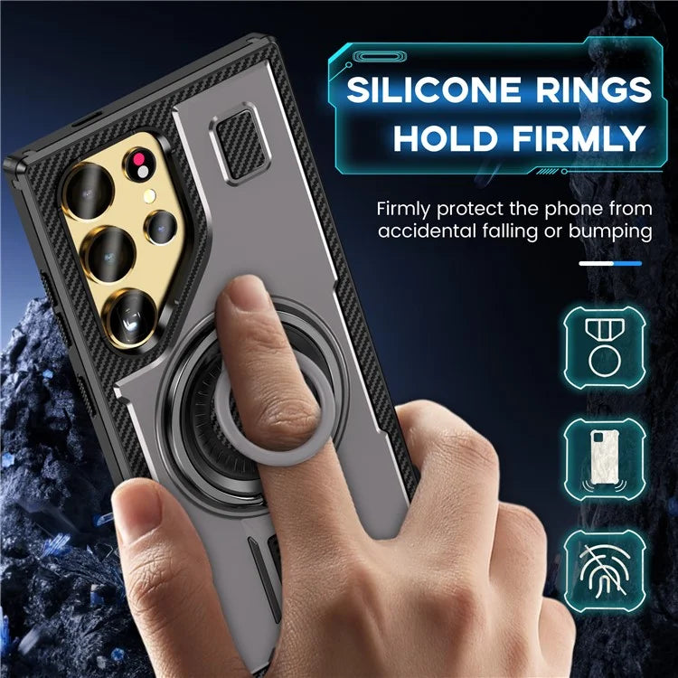 For Samsung Galaxy S24 Ultra Case TPU+PC Kickstand Phone Cover with Silicone Finger Strap