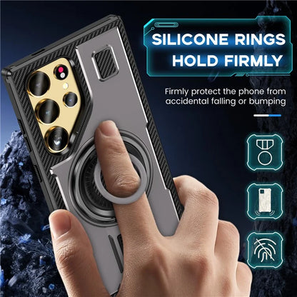 For Samsung Galaxy S24 Ultra Case TPU+PC Kickstand Phone Cover with Silicone Finger Strap