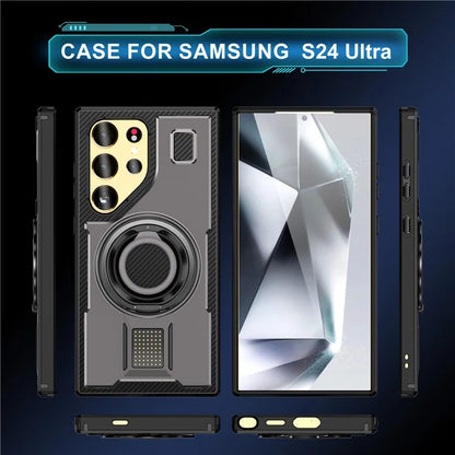 For Samsung Galaxy S24 Ultra Case TPU+PC Kickstand Phone Cover with Silicone Finger Strap
