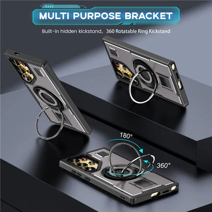 For Samsung Galaxy S24 Ultra Case TPU+PC Kickstand Phone Cover with Silicone Finger Strap