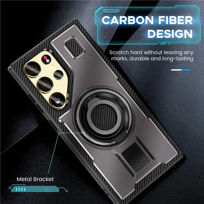 For Samsung Galaxy S24 Ultra Case TPU+PC Kickstand Phone Cover with Silicone Finger Strap