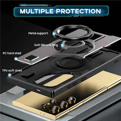 For Samsung Galaxy S24 Ultra Case TPU+PC Kickstand Phone Cover with Silicone Finger Strap