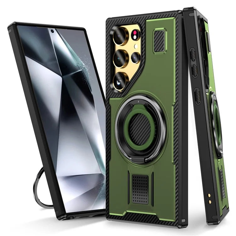 For Samsung Galaxy S24 Ultra Case TPU+PC Kickstand Phone Cover with Silicone Finger Strap