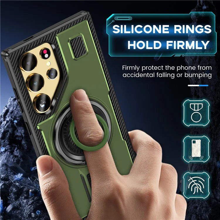 For Samsung Galaxy S24 Ultra Case TPU+PC Kickstand Phone Cover with Silicone Finger Strap
