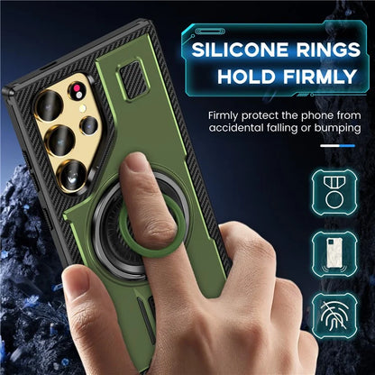For Samsung Galaxy S24 Ultra Case TPU+PC Kickstand Phone Cover with Silicone Finger Strap