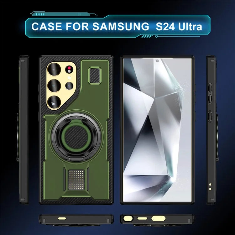 For Samsung Galaxy S24 Ultra Case TPU+PC Kickstand Phone Cover with Silicone Finger Strap