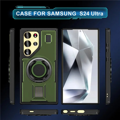 For Samsung Galaxy S24 Ultra Case TPU+PC Kickstand Phone Cover with Silicone Finger Strap