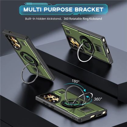 For Samsung Galaxy S24 Ultra Case TPU+PC Kickstand Phone Cover with Silicone Finger Strap