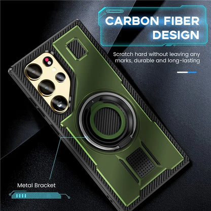 For Samsung Galaxy S24 Ultra Case TPU+PC Kickstand Phone Cover with Silicone Finger Strap