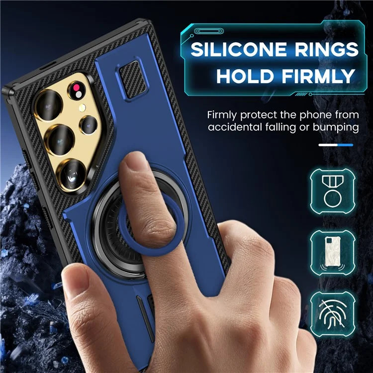 For Samsung Galaxy S24 Ultra Case TPU+PC Kickstand Phone Cover with Silicone Finger Strap