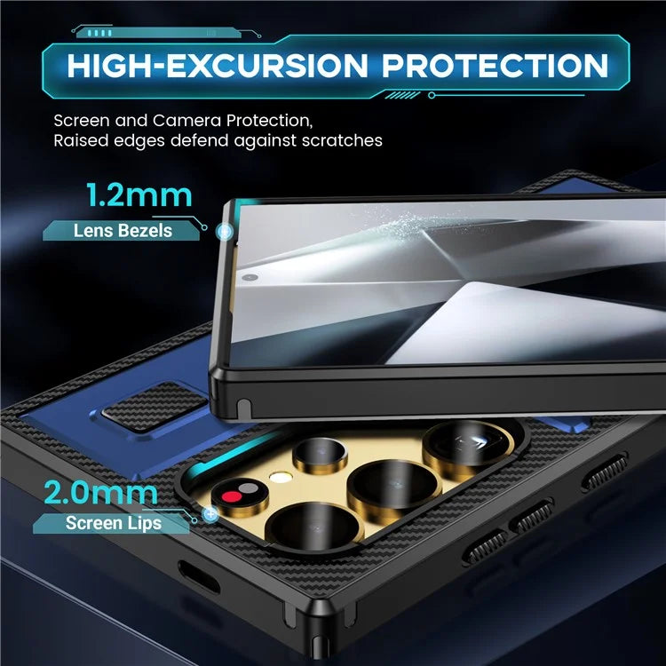 For Samsung Galaxy S24 Ultra Case TPU+PC Kickstand Phone Cover with Silicone Finger Strap