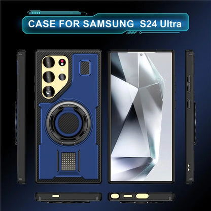 For Samsung Galaxy S24 Ultra Case TPU+PC Kickstand Phone Cover with Silicone Finger Strap