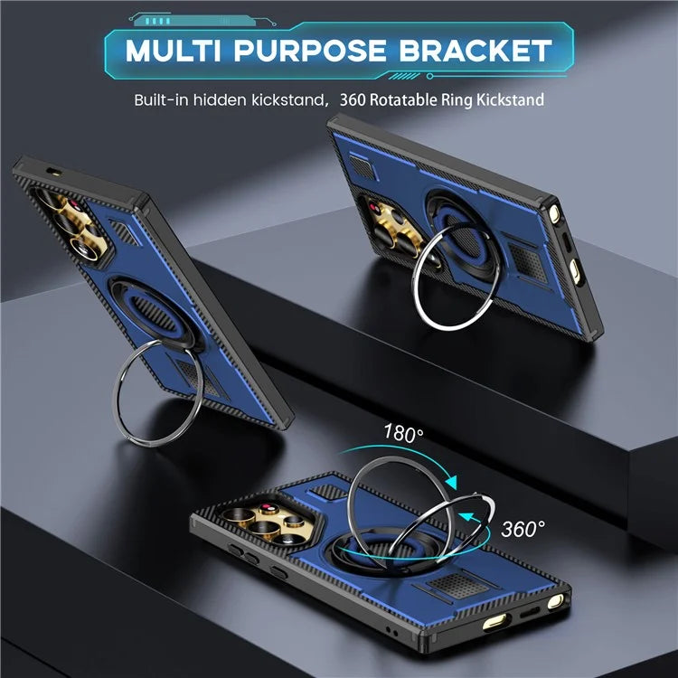 For Samsung Galaxy S24 Ultra Case TPU+PC Kickstand Phone Cover with Silicone Finger Strap