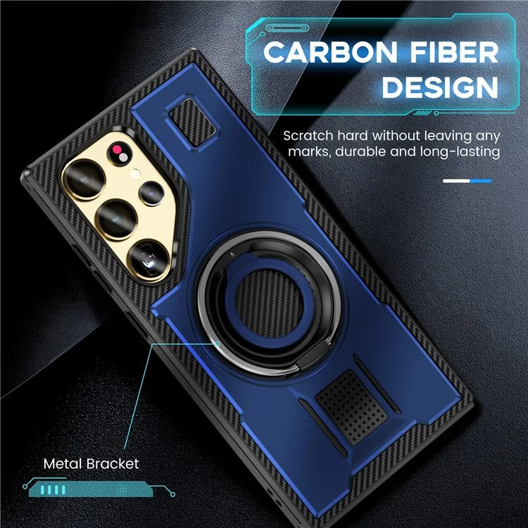 For Samsung Galaxy S24 Ultra Case TPU+PC Kickstand Phone Cover with Silicone Finger Strap