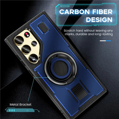 For Samsung Galaxy S24 Ultra Case TPU+PC Kickstand Phone Cover with Silicone Finger Strap