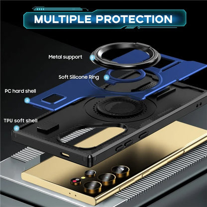 For Samsung Galaxy S24 Ultra Case TPU+PC Kickstand Phone Cover with Silicone Finger Strap