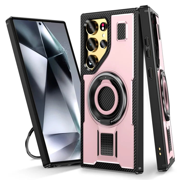 For Samsung Galaxy S24 Ultra Case TPU+PC Kickstand Phone Cover with Silicone Finger Strap